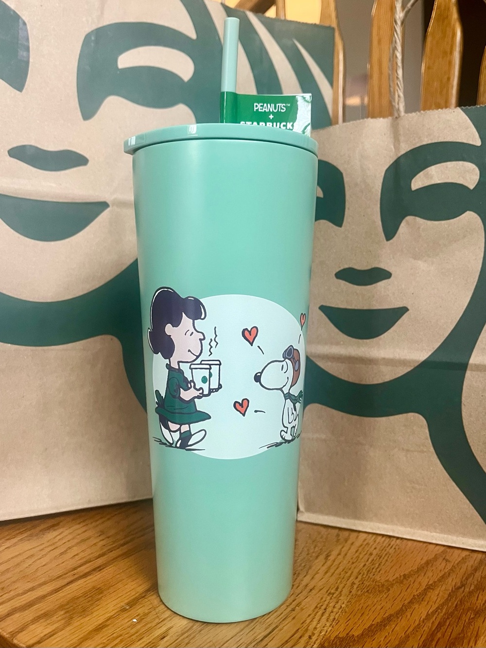Starbucks Mint Green Peanuts Snoopy & Lucy Travel Tumbler Fall 2026 Limited